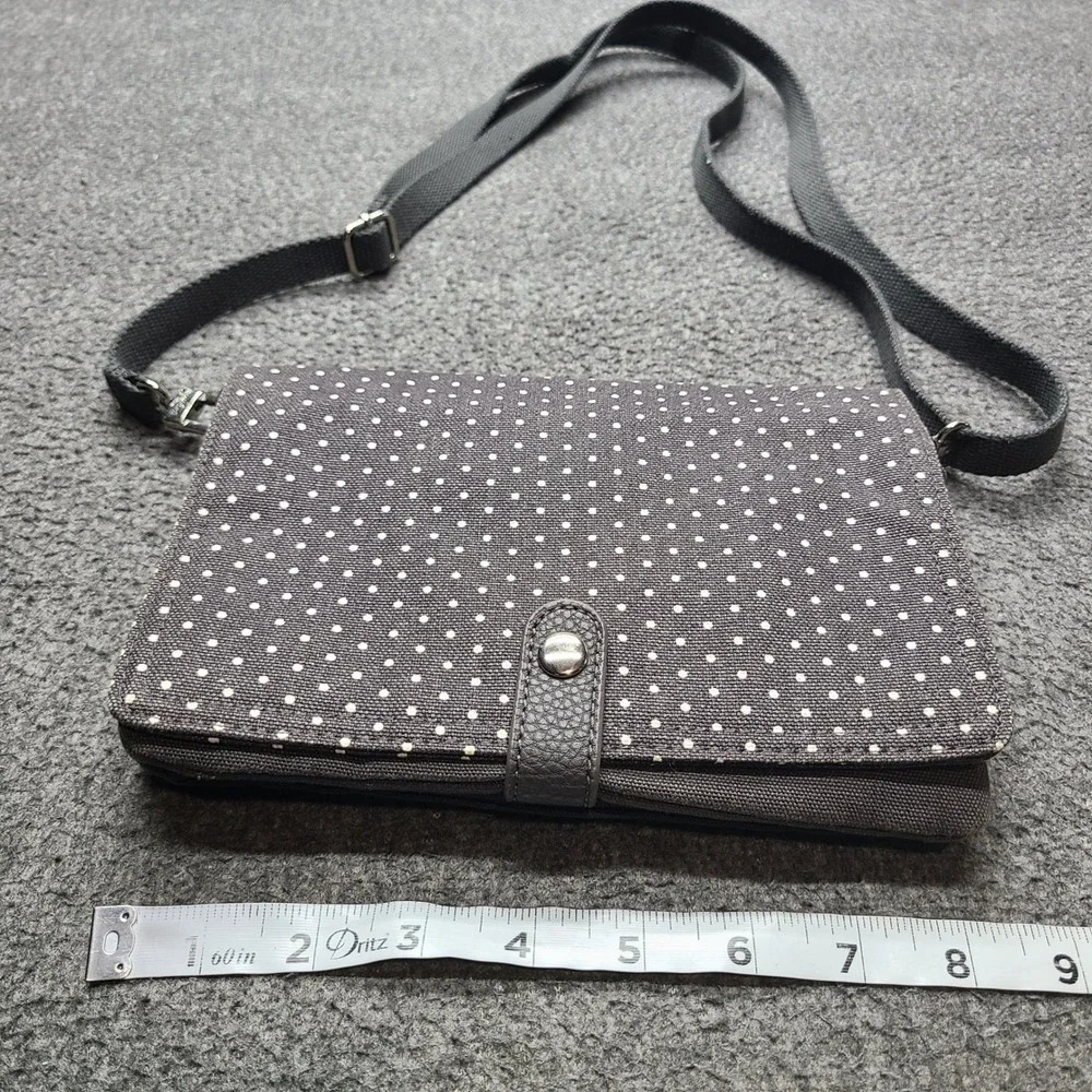 Thirty One Crossbody Bag Womens Small Grey Polka Dot Excellent Canvas Purse‎